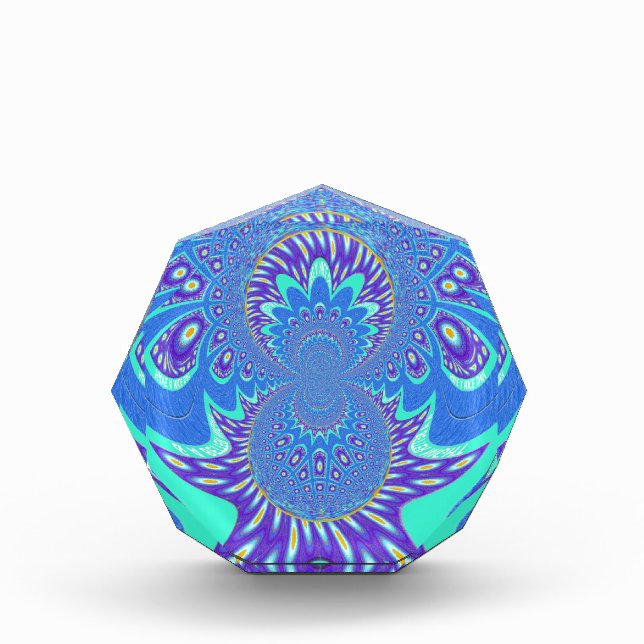 Beautiful cyan blue kaleidoscope vector art design acrylic award (Front)