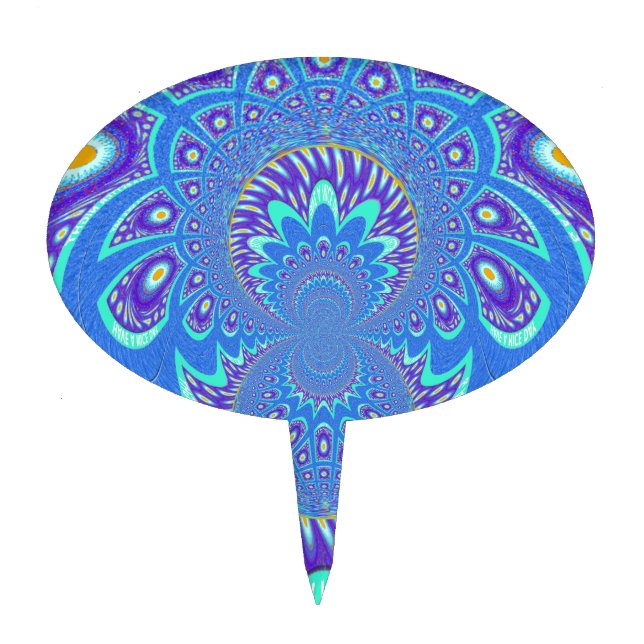 Beautiful cyan blue kaleidoscope vector art design cake topper (Front)