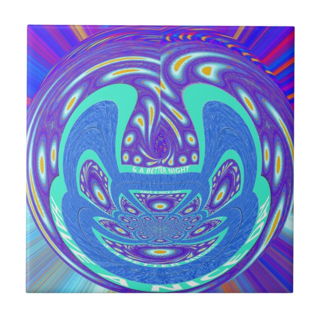 Beautiful cyan blue kaleidoscope vector art design ceramic tile (Front)