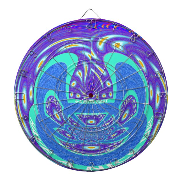 Beautiful cyan blue kaleidoscope vector art design dart board (Front)