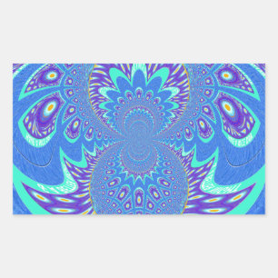 Beautiful cyan blue kaleidoscope vector art design rectangular sticker