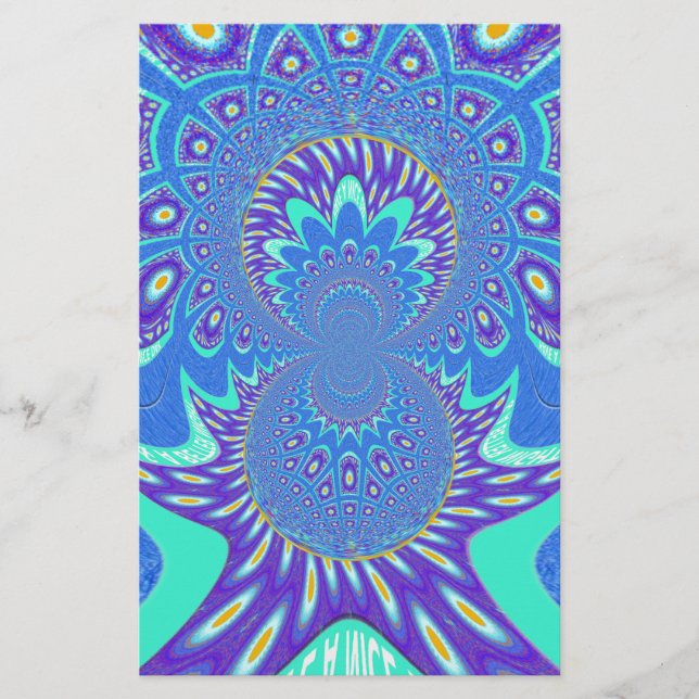 Beautiful cyan blue kaleidoscope vector art design stationery (Front)