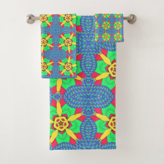Beautiful Cyan Kaleidoscope Color Vector Amazing Bath Towel Set