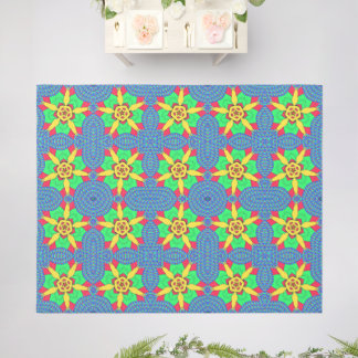 Beautiful Cyan Kaleidoscope Color Vector Amazing Outdoor Rug