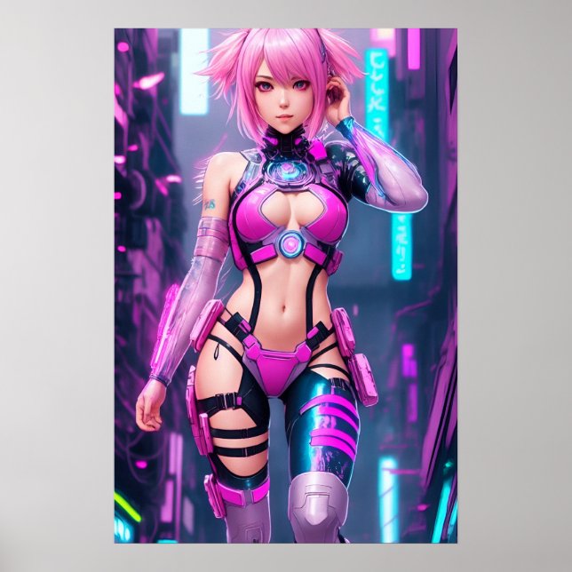 Beautiful Cyberpunk Woman Poster (Front)