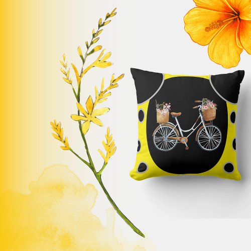 beautiful cycle with  black and yellow  background throw pillow