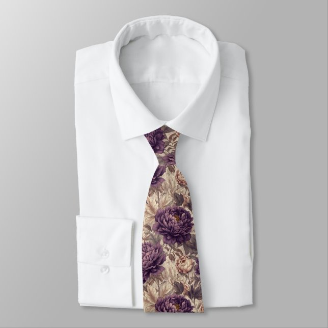 Beautiful Dads Day Gifts Peonies Floral Neck Tie (Tied)