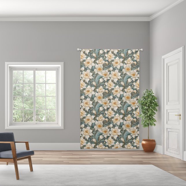Beautiful Daffodils Baroque Floral Pattern Blackout Curtains (Wide)