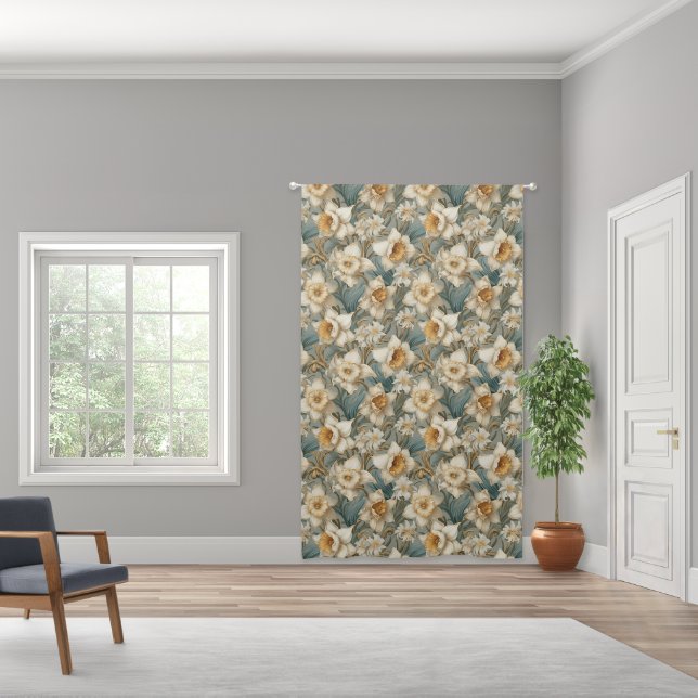 Beautiful Daffodils Baroque Floral Pattern Blackout Curtains (Wide)