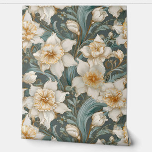 Beautiful Daffodils Baroque Floral Pattern Wallpaper