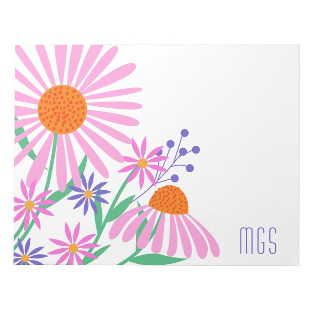 Beautiful Daisies custom monogram notepads (Front)