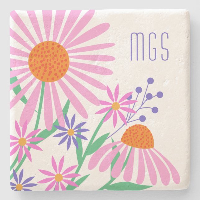 Beautiful Daisies custom monogram stone coasters (Front)