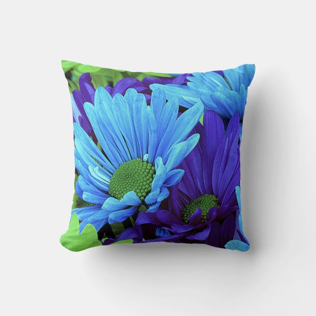 Beautiful Daisies in Indigo Blue, Chartreuse Green Throw Pillow (Front)
