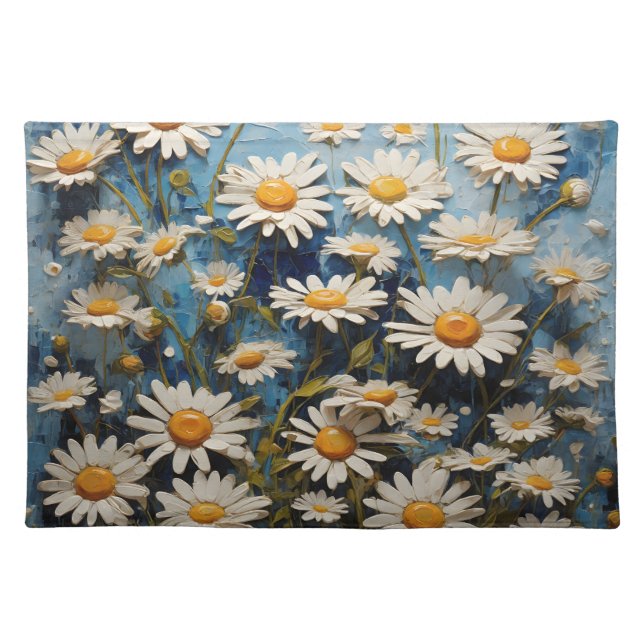 Beautiful daisies on blue background cloth placemat (Front)