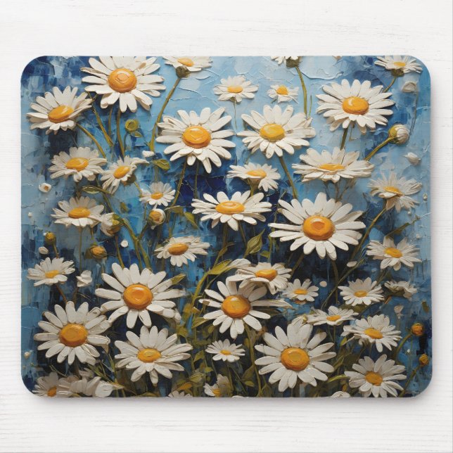 Beautiful daisies on blue background mouse pad (Front)
