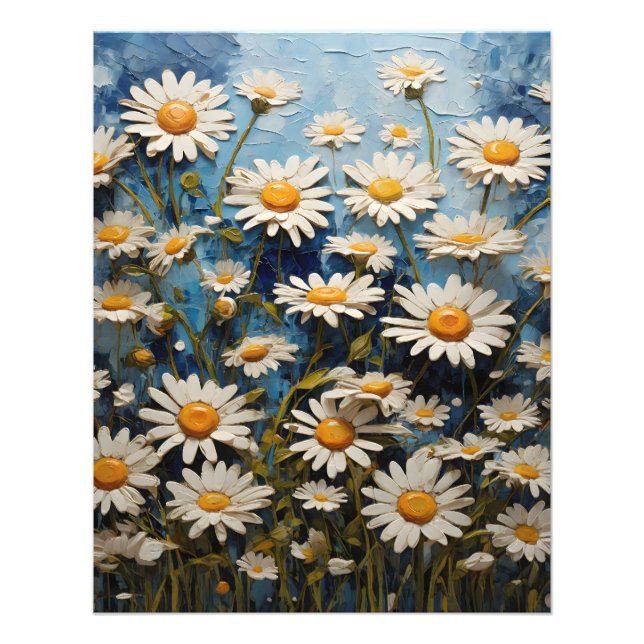 Beautiful daisies on blue background photo print (Front)