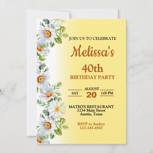 Beautiful Daisy Birthday Party Invitation (Front)