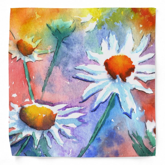 Beautiful Daisy Floral Watercolour Bandana (Front)