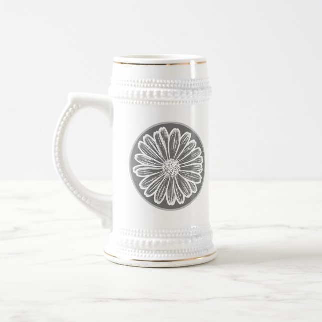 Beautiful Daisy Flower, Halftone Illustration Beer Stein (Left)
