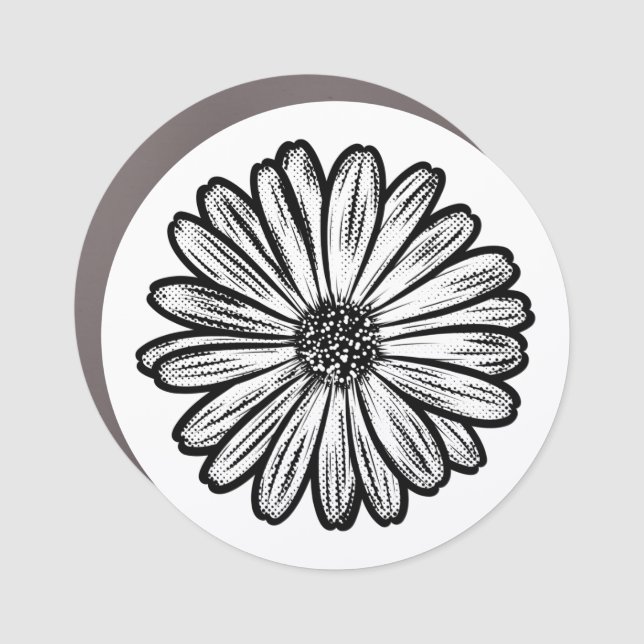 Beautiful Daisy Flower, Halftone Illustration Car Magnet (Front)