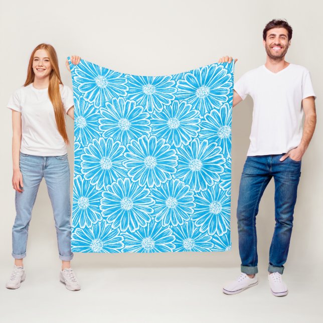 Beautiful Daisy Flower, Halftone Illustration Fleece Blanket (In Situ)