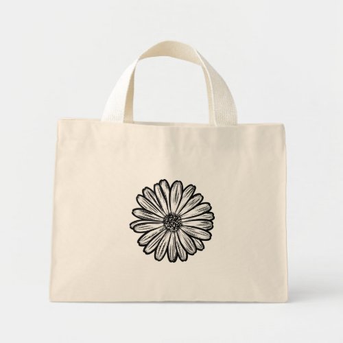 Beautiful Daisy Flower Halftone Illustration Mini Tote Bag