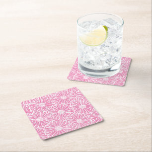 Beautiful Daisy Flower, Halftone Illustration Square Paper Coaster