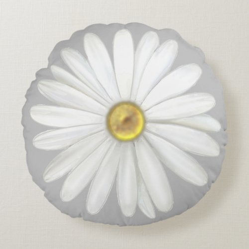 Beautiful Daisy Flower on Light Gray Round Pillow