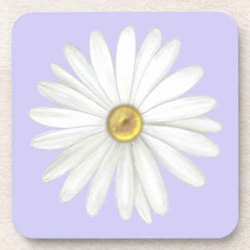 Beautiful Daisy Flower on Light Periwinkle Beverage Coaster