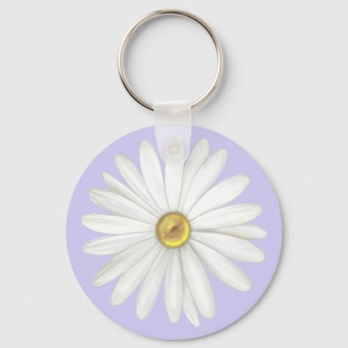 Beautiful Daisy Flower on Light Periwinkle Keychain