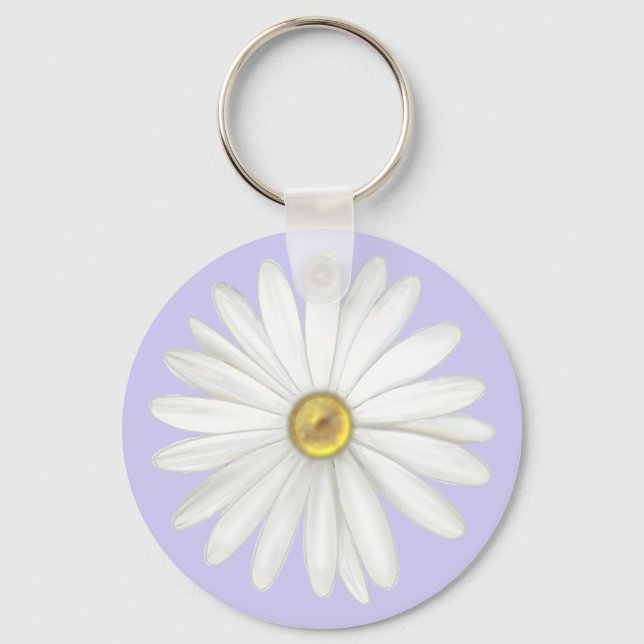Beautiful Daisy Flower on Light Periwinkle Keychain (Front)