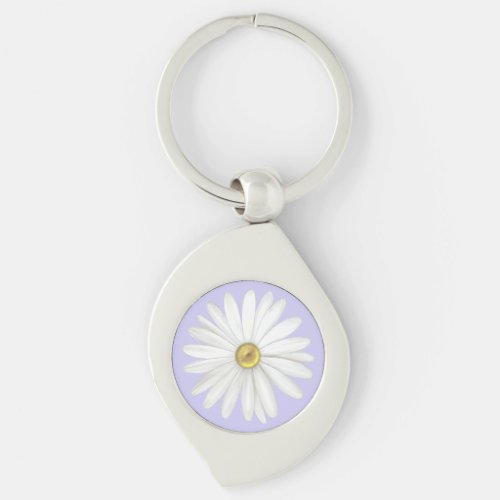 Beautiful Daisy Flower on Light Periwinkle Keychain