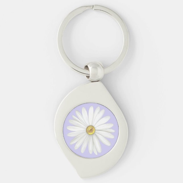 Beautiful Daisy Flower on Light Periwinkle Keychain (Front)