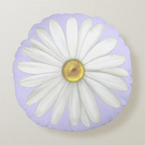 Beautiful Daisy Flower on Light Periwinkle Round Pillow
