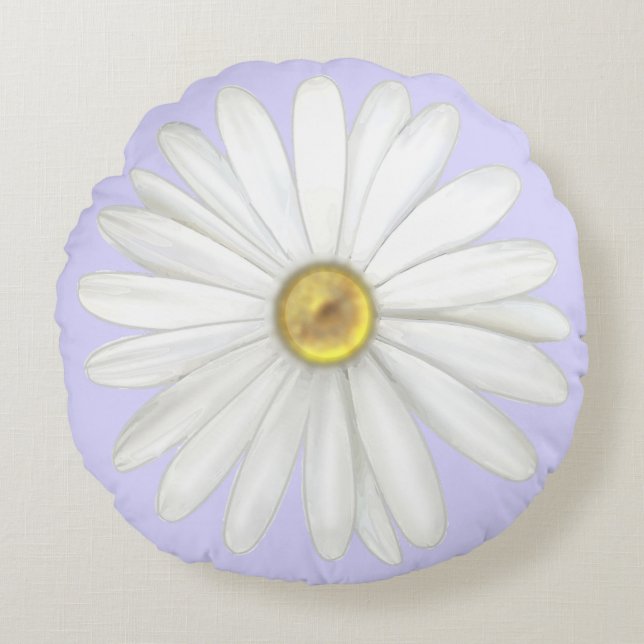 Beautiful Daisy Flower on Light Periwinkle Round Pillow (Front)