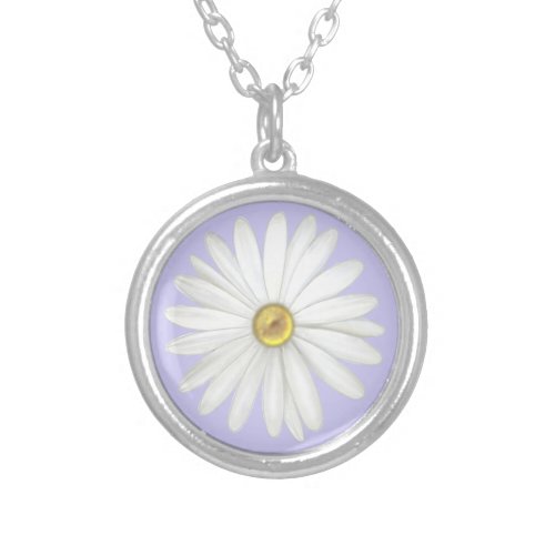 Beautiful Daisy Flower on Light Periwinkle Silver Plated Necklace