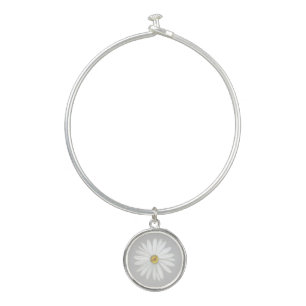 Beautiful Daisy Flower on Light Silver Gray Bangle Bracelet