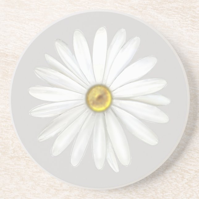 Beautiful Daisy Flower on Light Silver Gray Coaster (Front)