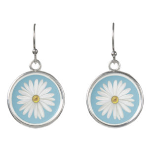 Beautiful Daisy Flower on Teal Turquoise Earrings