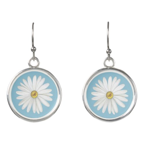 Beautiful Daisy Flower on Teal Turquoise Earrings