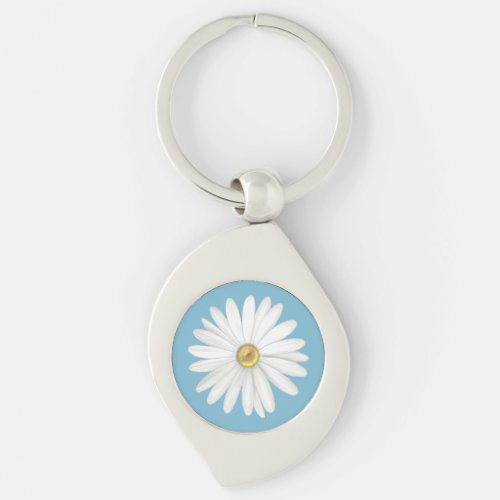 Beautiful Daisy Flower on Teal Turquoise Keychain