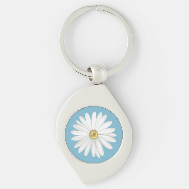 Beautiful Daisy Flower on Teal Turquoise Keychain (Front)