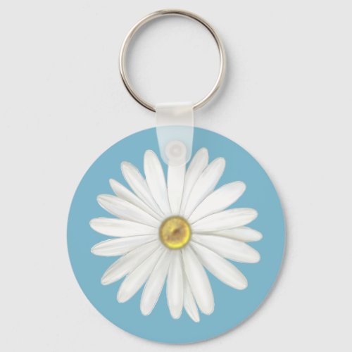 Beautiful Daisy Flower on Teal Turquoise Keychain