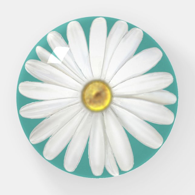 Beautiful Daisy Flower on Teal Turquoise Paperweight (Front)