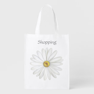 Beautiful Daisy Flower on White Grocery Bag