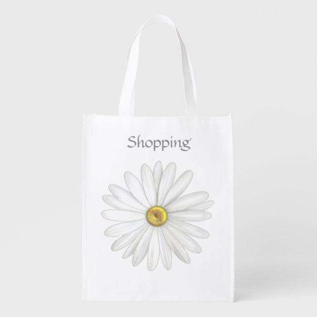 Beautiful Daisy Flower on White Grocery Bag (Front)