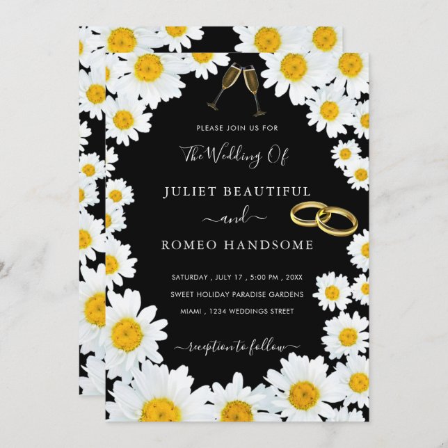 Beautiful Daisy Flowers Love Wedding Invitation  (Front/Back)