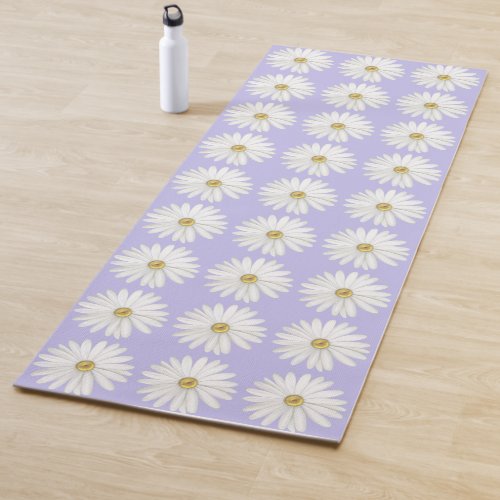Beautiful Daisy Flowers on Light Periwinkle Yoga Mat