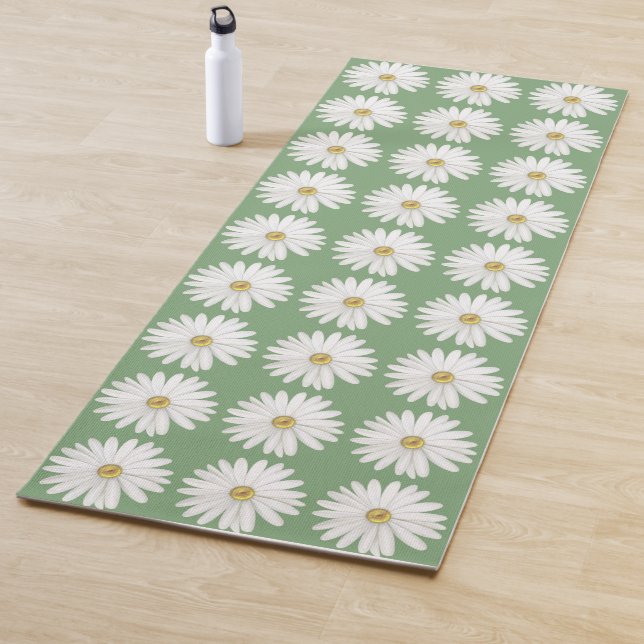 Beautiful Daisy Flowers on Olive Green Yoga Mat (In Situ)