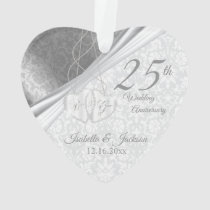 Beautiful Damask - 25th Silver Wedding Anniversary Ornament